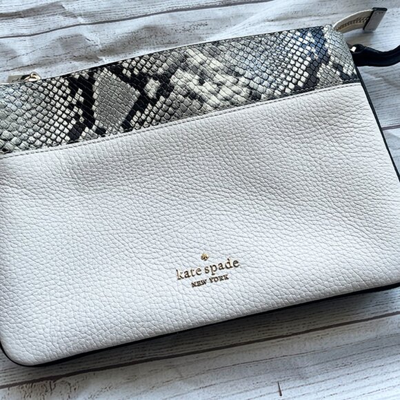 KATE SPADE Leila Mixed Material Triple Gusset Crossbody in Parchment NWOT - Picture 7 of 8